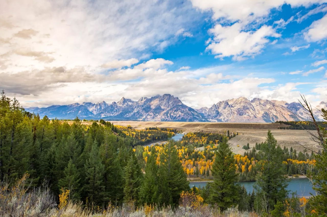 The Tetons from the Snake River Overlook in fall